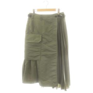 ナイロンツイルプリーツ切替 カーゴスカート 3 カーキ