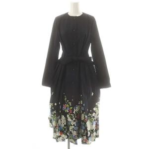 フラワー プリーツ ノーカラースプリングコート ロング 1 ネイビー マルチカラー /ES OS