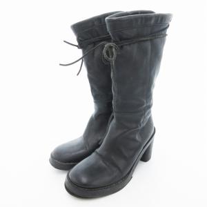 ロングブーツ 本革 レザー ハイヒール 36.5 黒 ブラック /UO SH