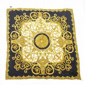 アトリエ プリーツスカーフ 絹 シルク バロッコプリント 黒系 マルチカラー /UO SH