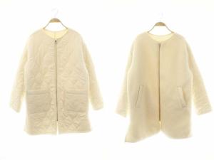 ボアキルトリバーシブルコート キルティングコート 中綿 ノーカラー アイボリー /ES OS