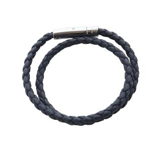 TOD'S レザー 編み込み ブレスレット グレー /SR9