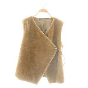 MOUTON VEST フェイクムートンベスト Vネック 38 茶 ブラウン /AT OS
