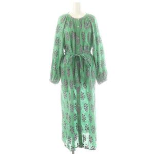 パリゴ別注 花柄 シャツワンピースロング 長袖 前開き グリーン 紫 紺 /ES OS