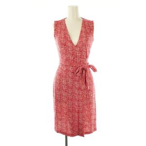 総柄 ノースリーブ カシュクールワンピース シルク S 赤 白 /CX OS