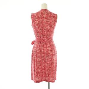 DIANE von FURSTENBERG 総柄 ノースリーブ カシュクールワンピース シルク S 赤 白 /CX OS