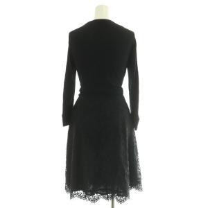 DIANE von FURSTENBERG 花柄レース 切替 カシュクールワンピース ラップ 0 ブラック /MY OS