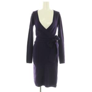 カシミヤ ニット カシュクールワンピース ラップ ロング リボン P パープル /MY OS