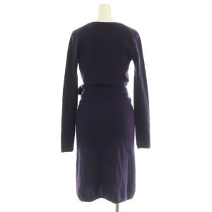 DIANE von FURSTENBERG カシミヤ ニット カシュクールワンピース ラップ ロング リボン P パープル /MY OS