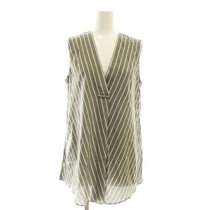 シルク ストライプ ノースリーブブラウス Vネック S グレージュ 白 /MI OS