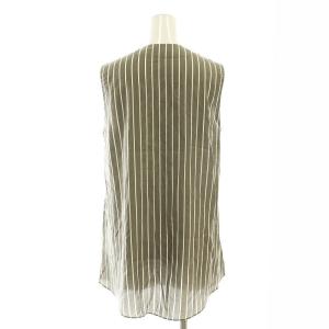 BRUNELLO CUCINELLI シルク ストライプ ノースリーブブラウス Vネック S グレージュ 白 /MI OS