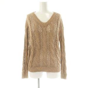 Vネック スパンコール ニット S ブラウン