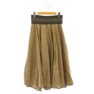 ラメ ウエストゴム スカート フレア リネン I40 茶 /MI OS