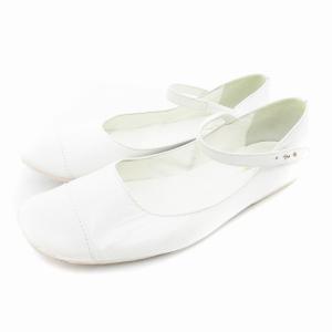 メリージェーン シューズ フラット ストラップ レザー 24.5cm 白 ホワイト /HO AA