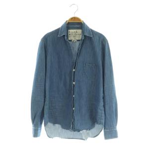 EILEEN ダメージ加工 オープンカラー デニムシャツ 長袖 アメリカ製 XXS ブルー /MY OS