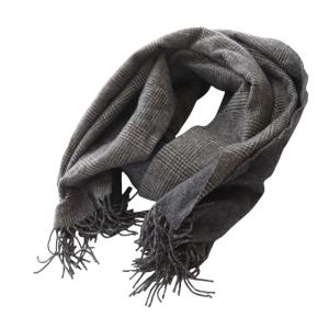 スロー THROW ダブルフェイス グレンチェック ストール 大判 カシミヤ混 フリンジ グレー /YO16