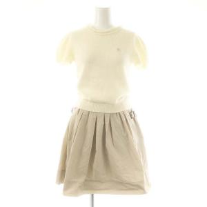 ニット 切替 ワンピース アンゴラ混 38 アイボリー グレージュ /CX OS