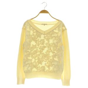 Vネックレース長袖ニット セーター ジャガード シアー 40 アイボリー /MY OS