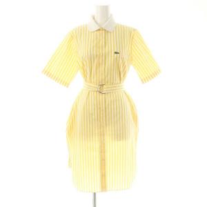 ストライプ シャツワンピース ひざ丈 半袖 34 イエロー ホワイト /DF OS