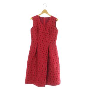 Vネックノースリーブワンピース ロング ジャガード 36 レッド /MY OS