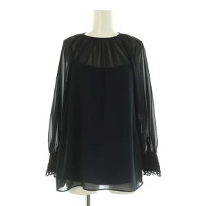 シフォンブラウス 長袖 プルオーバー レース 切替 インナー付 36 ネイビー /MY OS