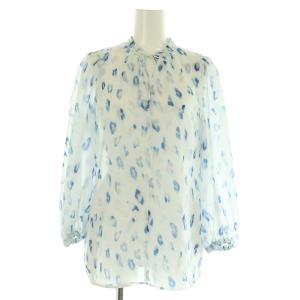 総柄 シアー ブラウス 長袖 プルオーバー リボン 38 ブルー /MY OS