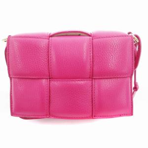 美品 ショルダーバッグ 編み込み レザー ピンク /AE SH