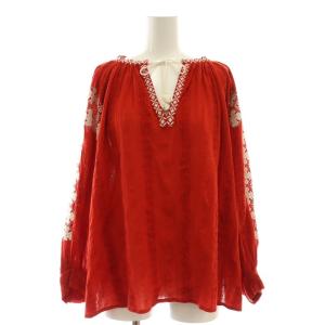 コットン刺繍ブラウス 長袖 赤 レッド /AT OS SH