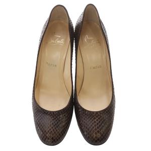 Christian Louboutin MISS GENA パイソン パンプス ピンヒール 37.5 茶色 ブラウン /SR34 SH