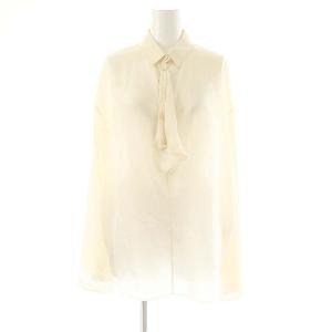 フロントデザインシルクシャツ ブラウス 長袖 36 ベージュ /DF OS SH