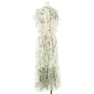 JUSGLITTY 23SS 花柄ボウタイプリーツワンピース ロング 2 M グレー 白 ホワイト /SY OS