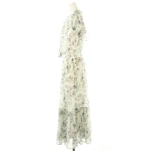 JUSGLITTY 23SS 花柄ボウタイプリーツワンピース ロング 2 M グレー 白 ホワイト /SY OS