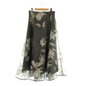 花柄 チュールスカート フレア ロング ミモレ 38 M グレー /SY OS
