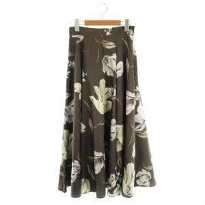 大花プリントフレアスカート マキシ ロング 2 グレー /AT OS