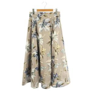 オータムフラワープリントスカート フレア マキシ ロング 2 グレー /AT OS