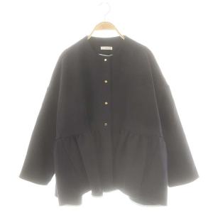 24SS ダブルクロスワイドジャケット ノーカラージャケット F ネイビー /ES OS