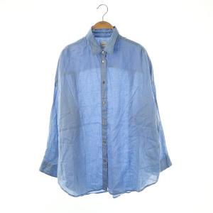 80リネンカシュクールビッグシャツ 長袖 ステンカラー F 青 ブルー /AT OS