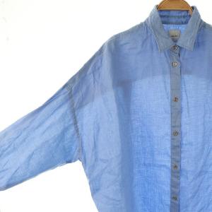 Spick&Span 80リネンカシュクールビッグシャツ 長袖 ステンカラー F 青 ブルー /AT OS