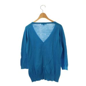 JOHN SMEDLEY コットン Vネック 薄手カーディガン 七分袖 M ブルー /CX OS