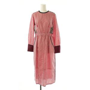 ギンガムチェック ワンピース ロング 長袖 36 レッド /HK OS