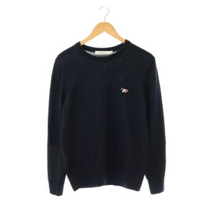 R-NECK PULLOVER TRICOLOR FOX PATCH ニット セーター 長袖 S ネイビー