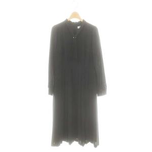 ボウタイプリーツワンピース ミモレ ロング 長袖 36 紺 ネイビー /AT OS