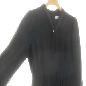 CELFORD ボウタイプリーツワンピース ミモレ ロング 長袖 36 紺 ネイビー /AT OS