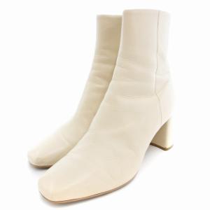 ショートブーツ シューズ ハイヒール スクエアトゥ チャンキーヒール 24.5?p アイボリー /AE