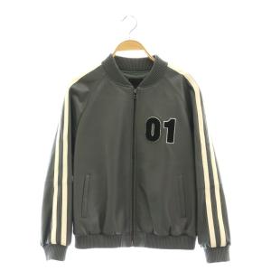 レザー スタジャン ブルゾン 羊革 M グレー 白 /CX OS