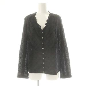シルク混 フリル刺繍 ブラウス 長袖 2 ブラック /DF OS