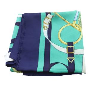 HERMES 黄金の拍車 Eperon d or スカーフ 総柄 紺 ネイビー カレ90 /SR24 OH