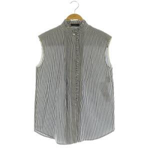 オックススタンドフリルフレンチスリーブシャツ ストライプ 2 ネイビー /MY OS