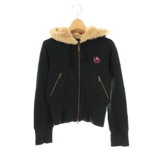 フェイクファー付き ジップアップパーカー ウール混 FREE 黒 茶 /MI OS