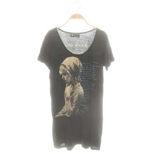 総柄 半袖カットソー プリント F ブラック /HK OS